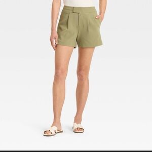 Olive Green Pleated High Rise Tailored Short NWT Summer Minimalist Neutral